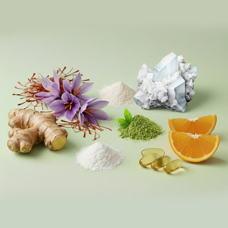 Zafira's natural ingredients: saffron, ginger, myo-inositol, magnesium, vitamin C, and premium capsules