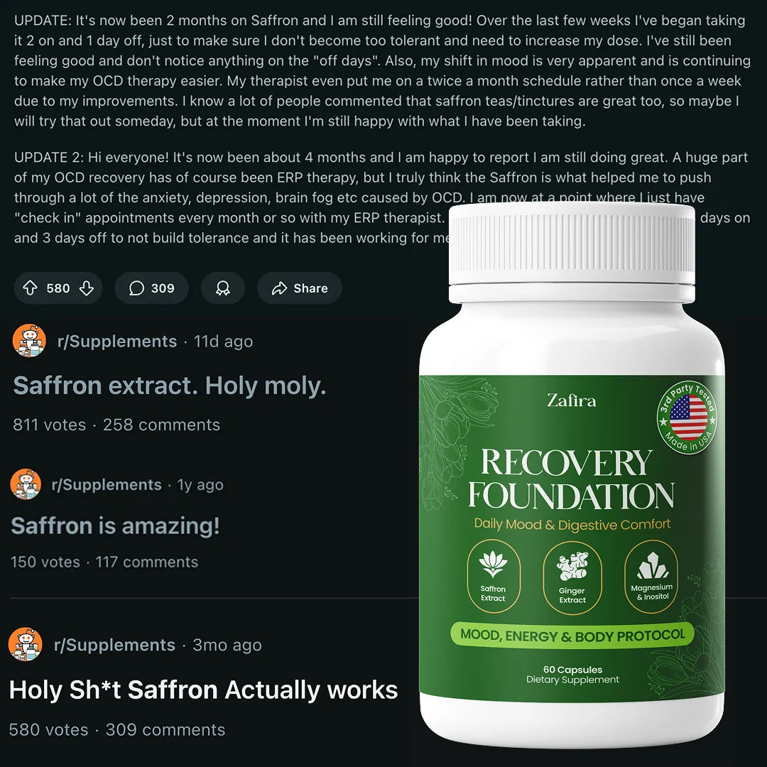 Reddit testimonials about saffron and Zafira Recovery Foundation