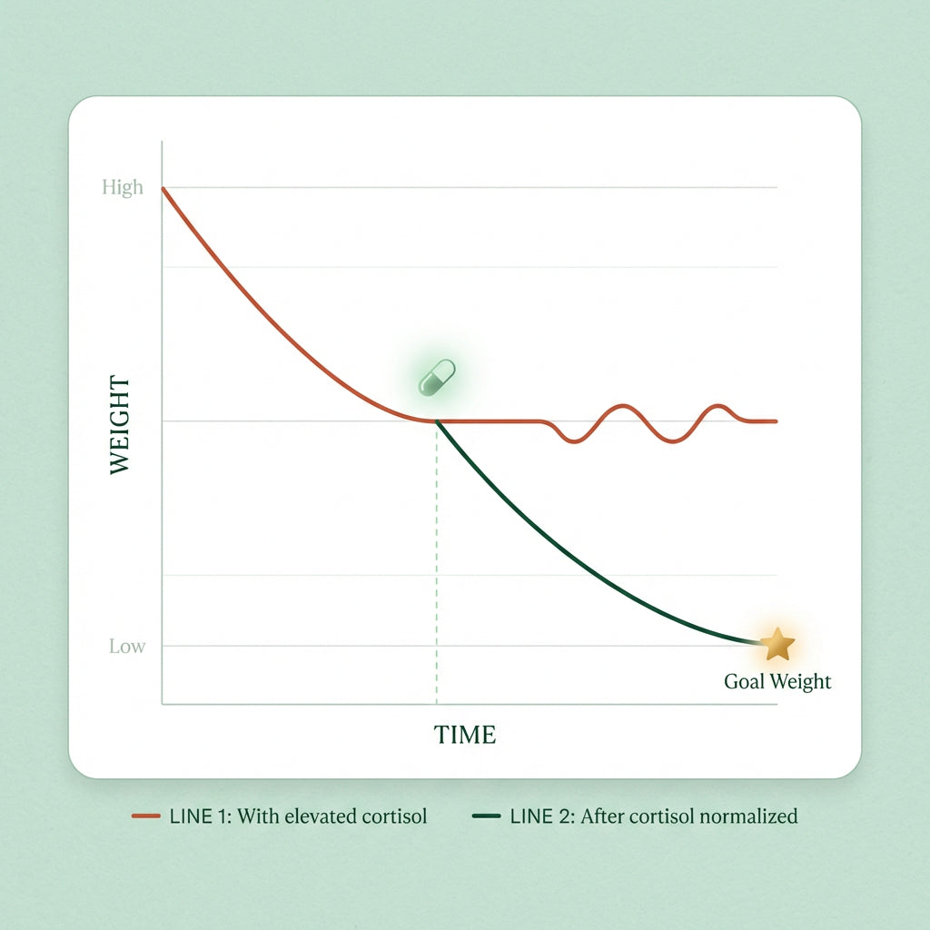 Graph showing weight loss resuming after cortisol normalization