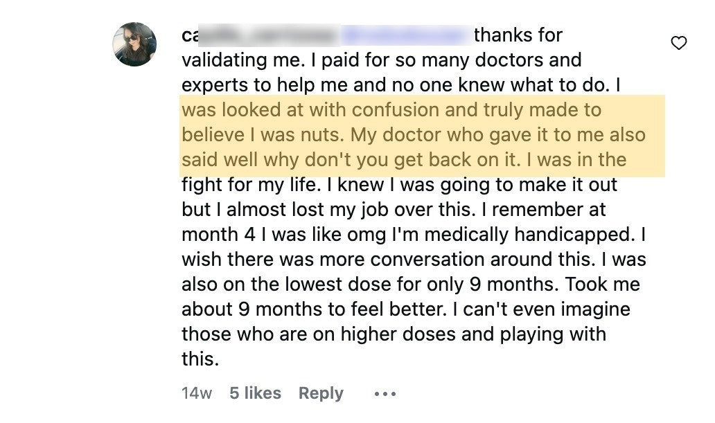 Instagram comment from caydie_carrizosa describing her experience with GLP-1 emotional flatness